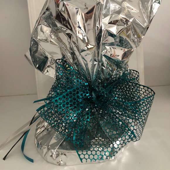 Lot 0f 10 Centerpiece Table Decorations Mylar with Teal Glittery Metallic Ribbon - Picture 3 of 7